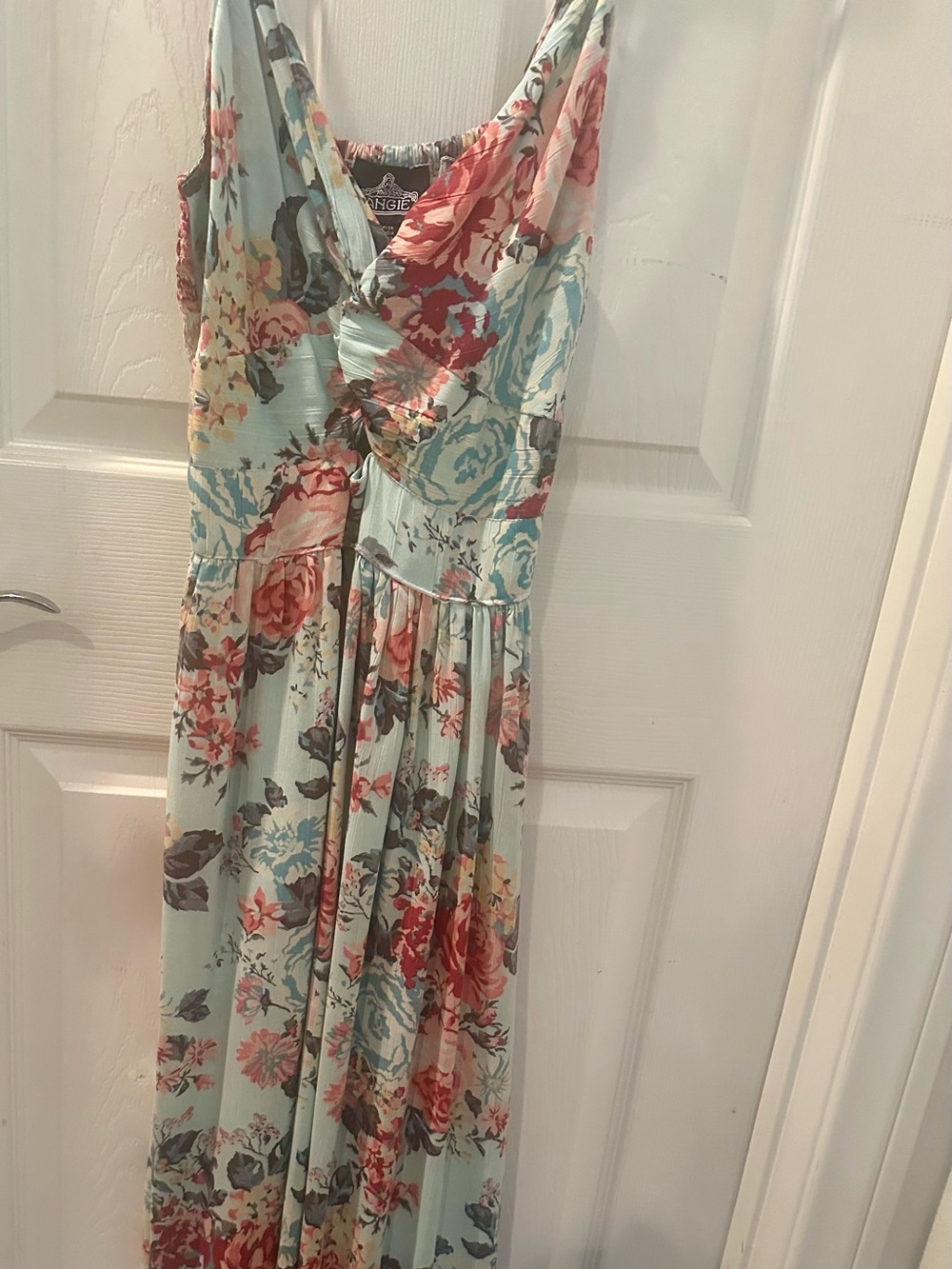Angie Mint Floral Maxi Dress with Coral and Blue Blooms